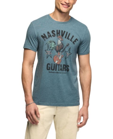 Мужская футболка Lucky Brand Nashville Guitars Graphic Poly-Cotton Blend Crewneck, цвет: Stargazer