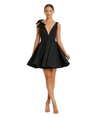 Women's V-Neck Sleeveless Statement Bow Mini Dress