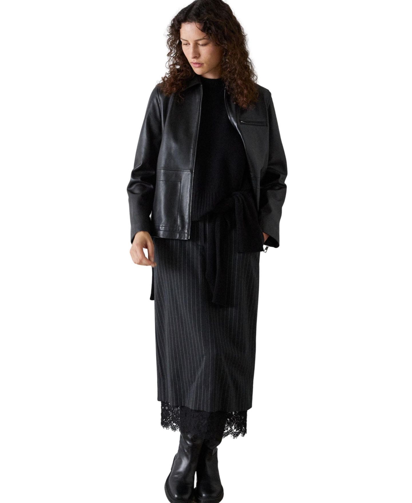 Женская куртка Whistles Kate Zip-Front Leather, цвет: Чёрный — фото 2