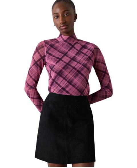 Женский топ Whistles Long-Sleeve Mock-Neck Check-Print, цвет: Розовый / Разноцветный
