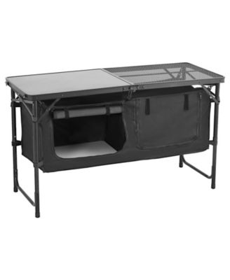 Folding Aluminum Camping Kitchen Table with 3 Adjustable Heights Windscreen and Storage