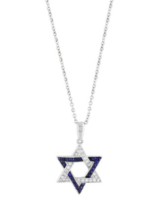 EFFY&reg; Sapphire (1/6 ct. t.w.) & Diamond (1/8 ct. t.w.) Star Of David Pendant Necklace in 14k Gold, 18" + 1" extender (Available in 14k Yellow and White Gold)