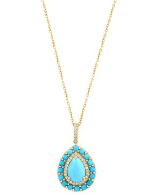 Turquoise & Diamond (1/10 ct. t.w.) Pendant Necklace in 14k Yellow Gold