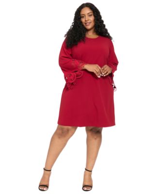 Plus Embroidered A-Line Bell Sleeve Dress