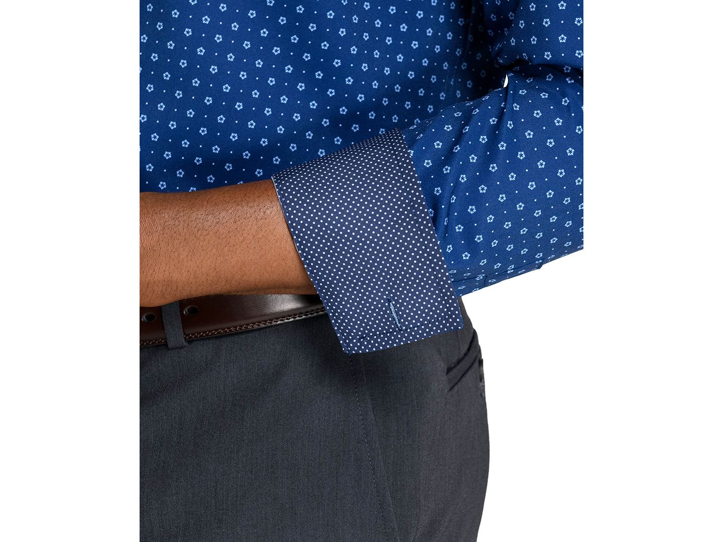 Мужская рубашка ConStruct Slim-Fit 4-Way Stretch Floral-Print Dress Shirt, цвет: Тёмно-синий с принтом — фото 7