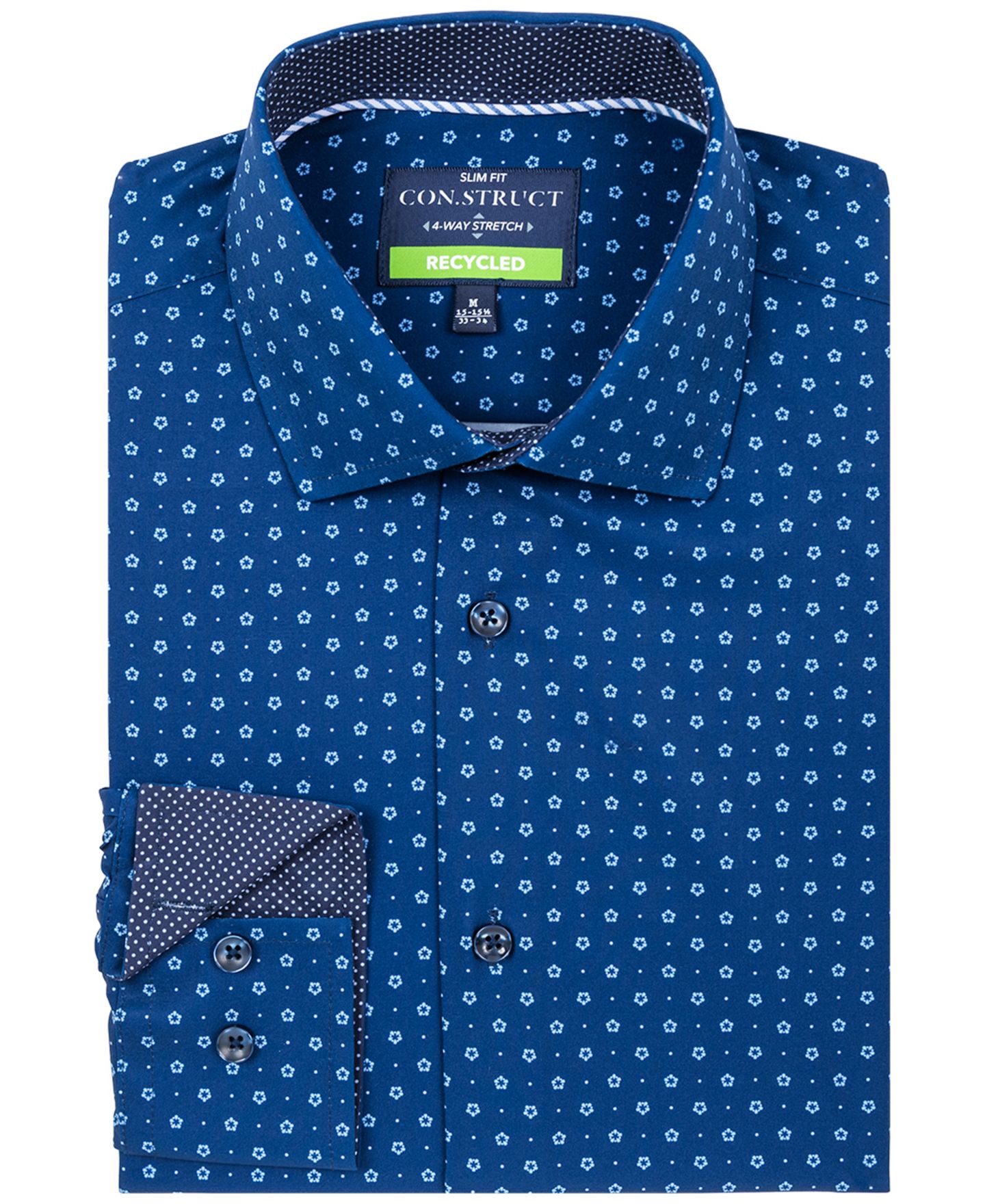 Мужская рубашка ConStruct Slim-Fit 4-Way Stretch Floral-Print Dress Shirt, цвет: Тёмно-синий с принтом — фото 9