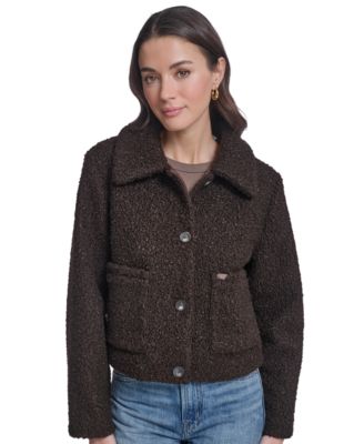 Women's Laydown Collar Cropped Boucl&eacute; Work Jacket