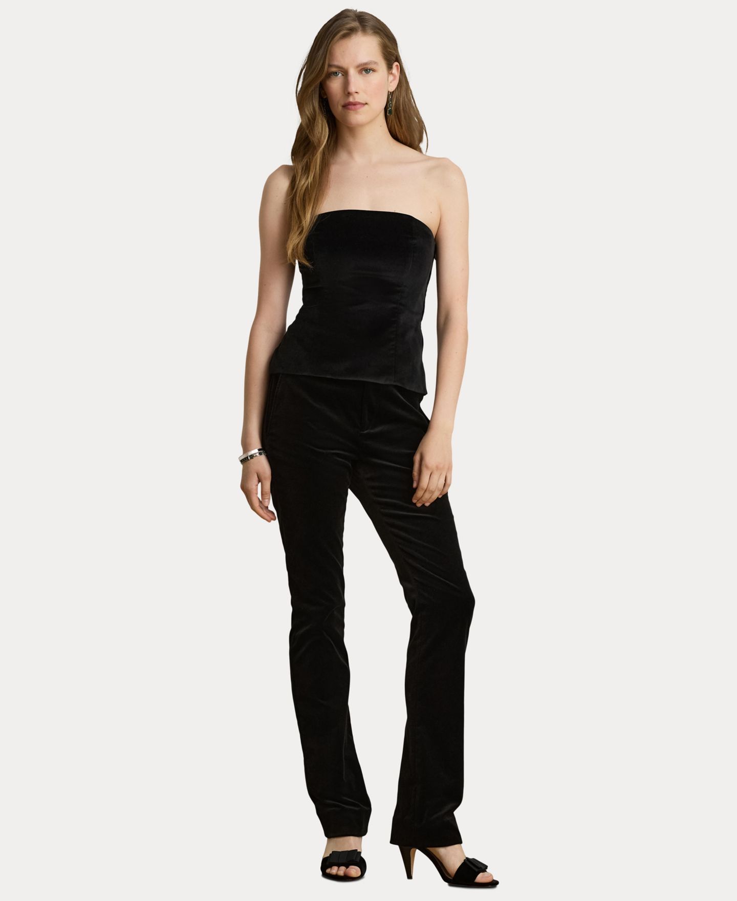 Женские брюки Lauren Ralph Lauren Stretch Velvet High-Rise Straight-Leg, цвет: Чёрный бархатный — фото 2