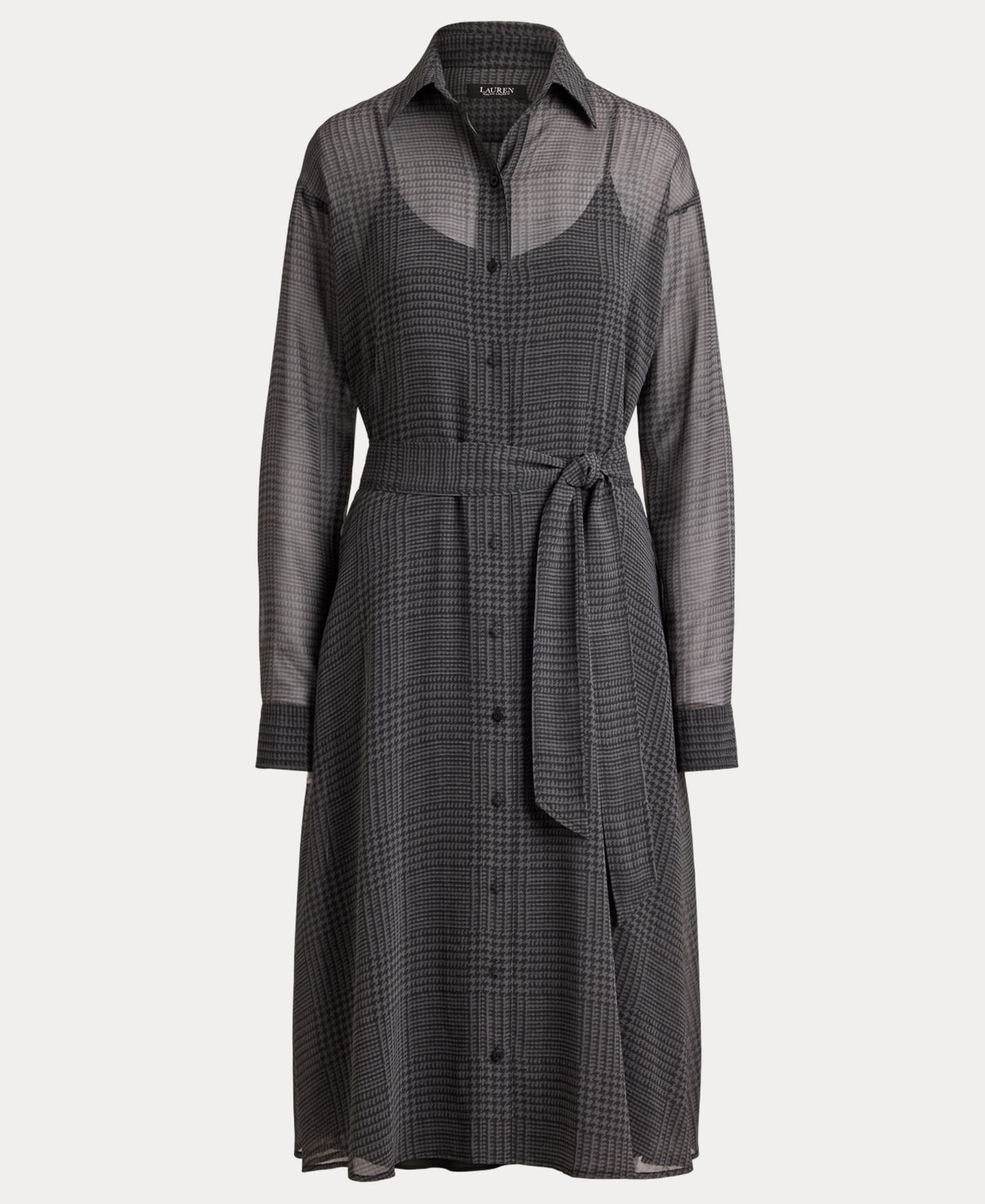 Женское платье Lauren Ralph Lauren Plaid Belted Midi Chiffon Shirt Dress, цвет: Серый / Чёрный — фото 7