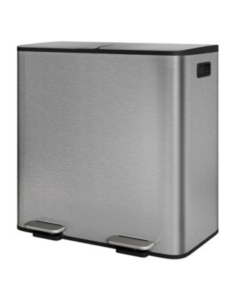 2 x 10.6 gal Stainless Steel Double Trash Can, Step-on Recycle Bin Combo with Lid for Kitchen