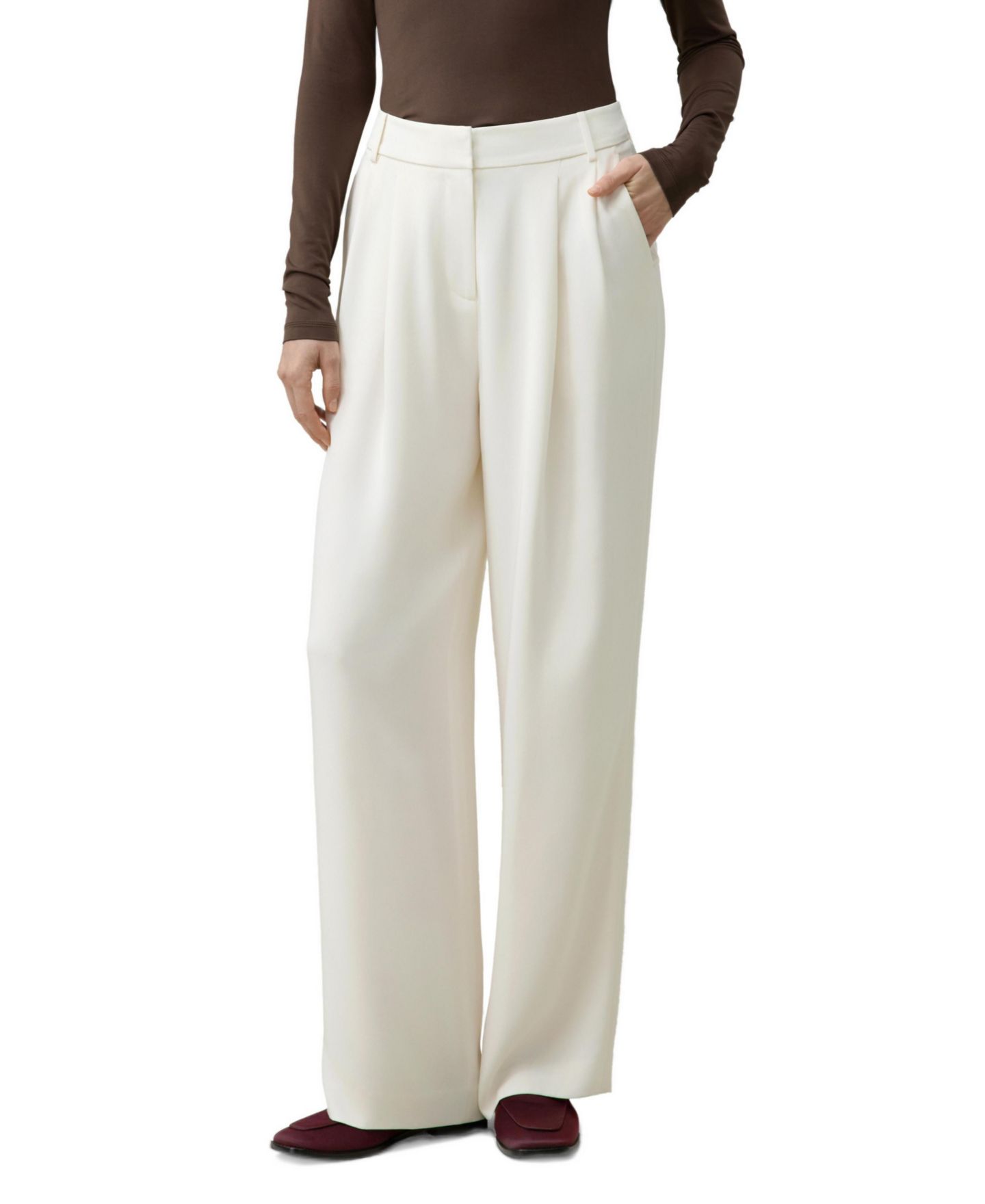 Женские брюки LILYSILK Silk Crepe Mid-Rise Straight-Leg, цвет: Натуральный белый — фото 1