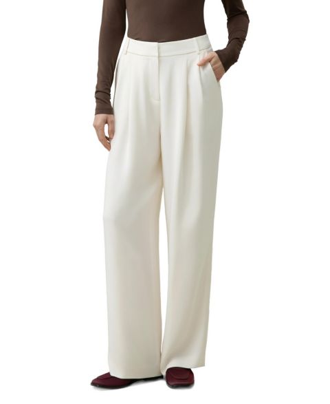 Женские брюки LILYSILK Silk Crepe Mid-Rise Straight-Leg, цвет: Натуральный белый