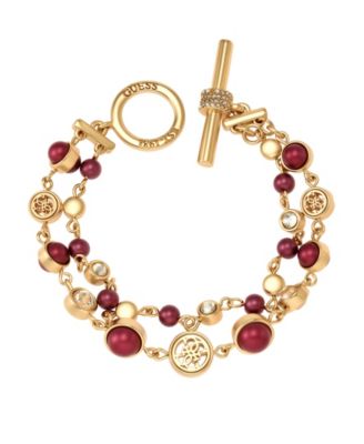 Gold-Tone Imitation Pearl & Crystal Toggle Bracelet