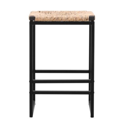 Set of 2 Water Hyacinth Woven Bar Stools for Kitchen Counter Water Hyacinth Grass Backless Barstools with Footrest