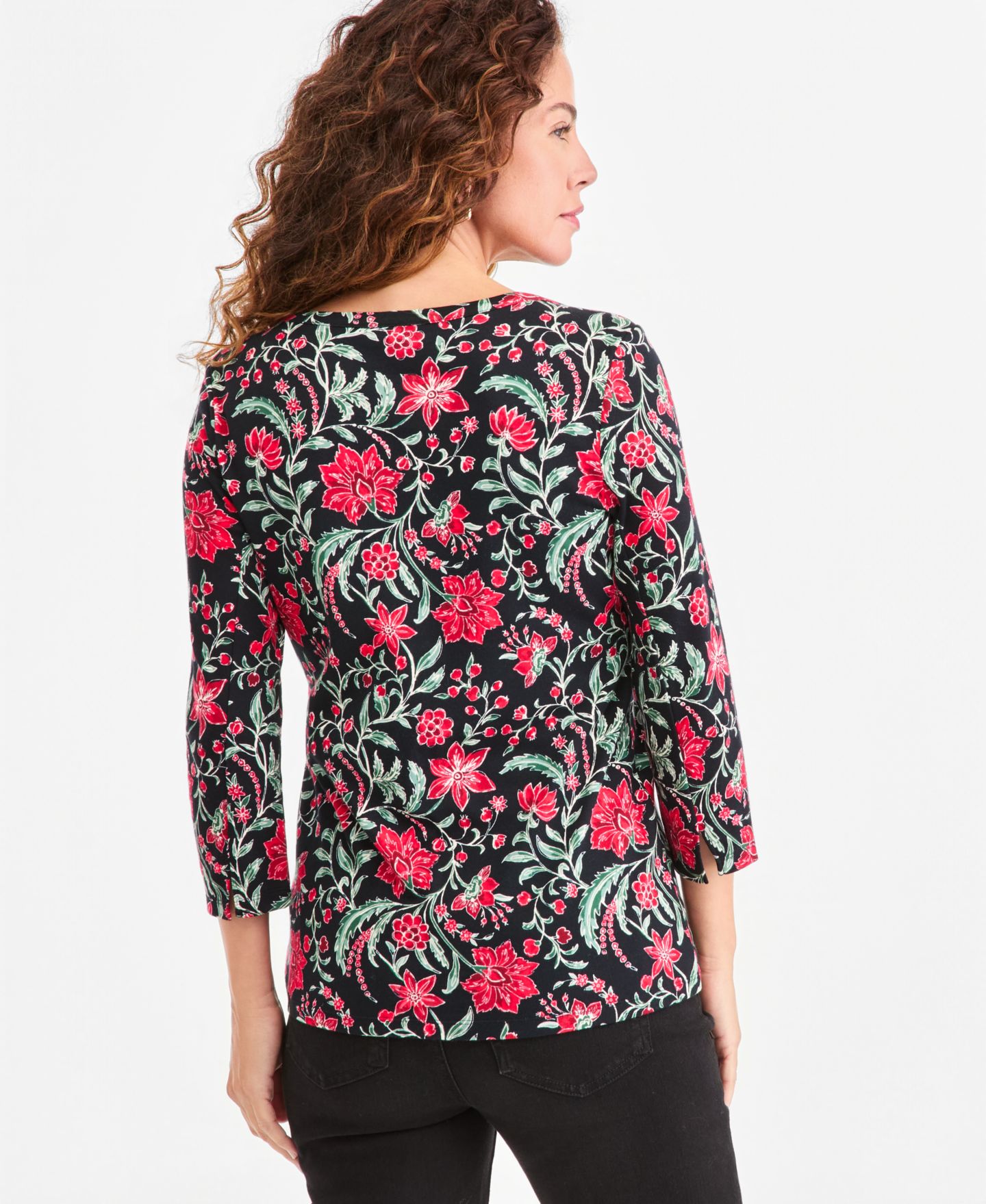 Женский топ Style & Co Printed Pima Cotton 3/4-Sleeve, цвет: Глубокий чёрный — фото 2