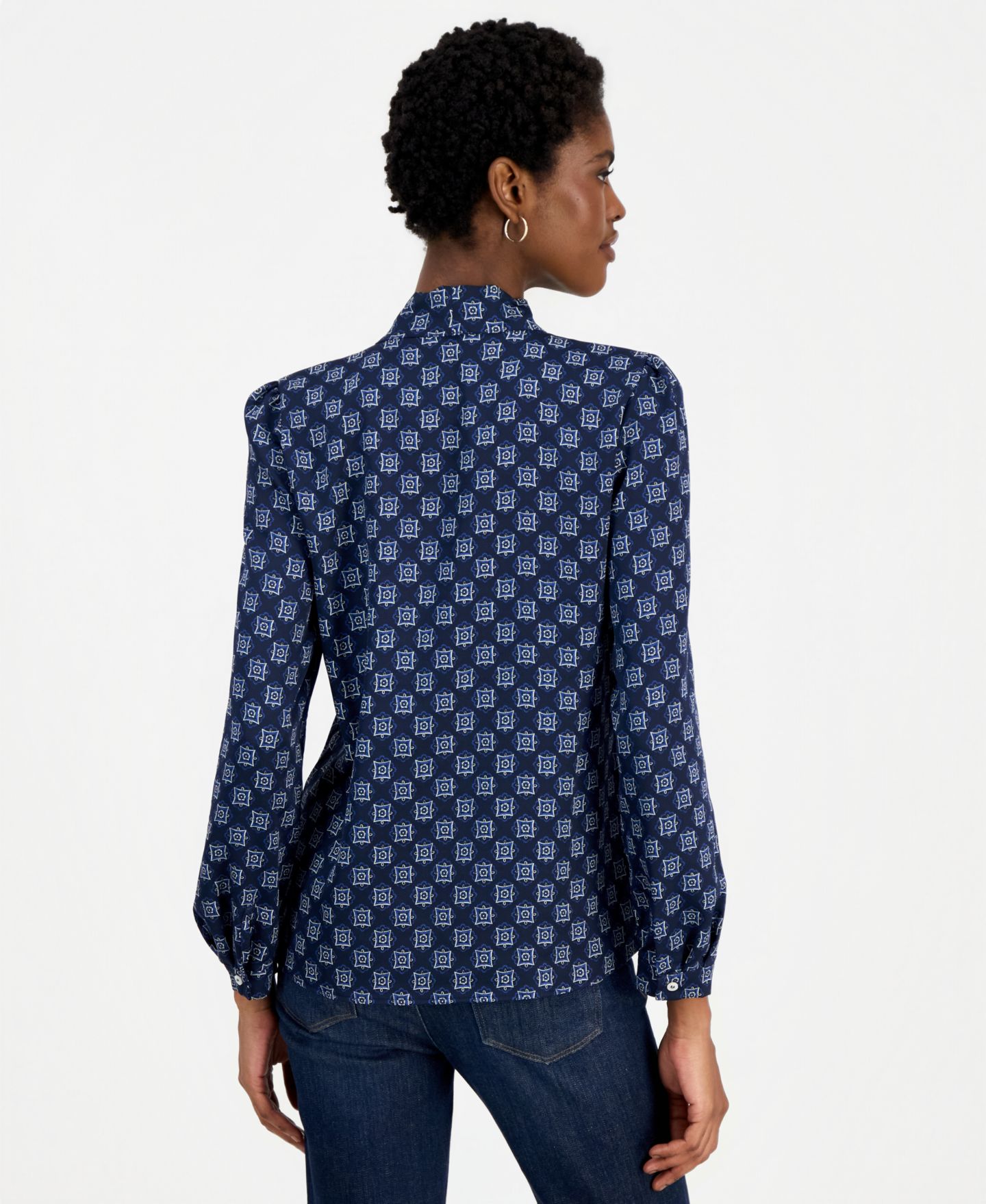 Женская блузка Emme Marella Emmalbore Long-Sleeve V-Neck Geometric-Print, цвет: Тёмно-синий — фото 2