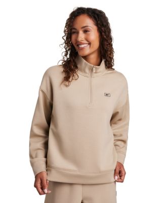 Women's Double Knit Cropped Half Zip Long-Sleeve Sweatshirt
