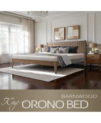 King Wooden Platform Bed Frame, Barnwood Finish, Morden Style