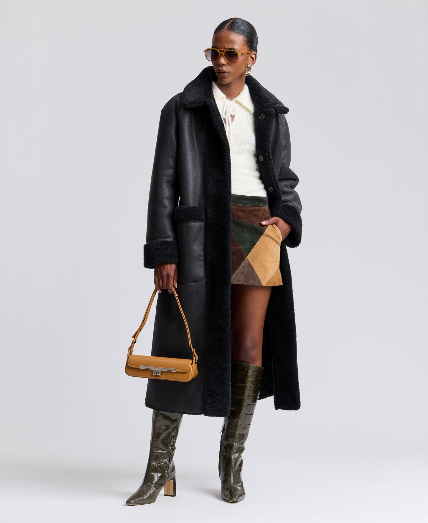 Женское пальто Avec Les Filles Reversible Faux Shearling Maxi, цвет: Чёрный — фото 7
