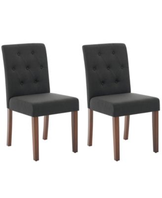 Set of 2 Modern Upholstered Dining Chairs, High Back Parsons Design, Fabric Padded Seat, Wooden Legs, for Kitchen, Dining Room, Living Room
