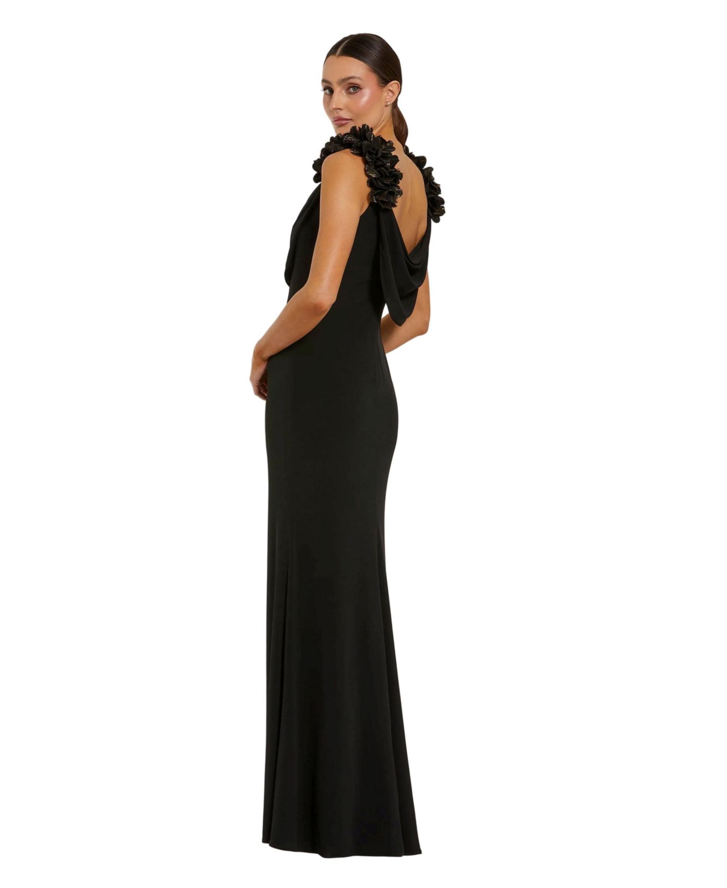 Женское платье Mac Duggal One-Shoulder Mermaid 3D-Flower Gown, цвет: Чёрный золотой — фото 2