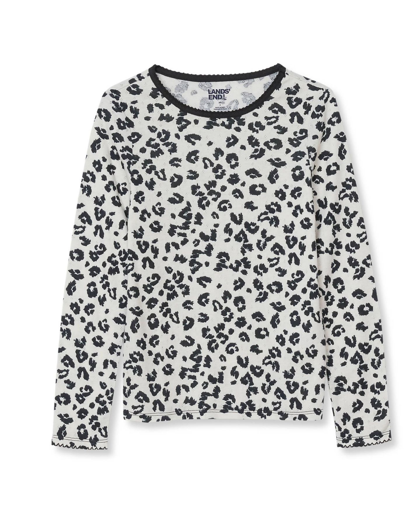 Детская рубашка Lands' End Girls Long Sleeve Pointelle Knit, цвет: Cheetah/Putty — фото 2