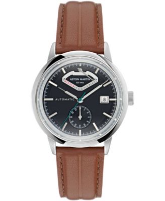 Men's Automatic Round Brown Leather Strap Watch 40mm