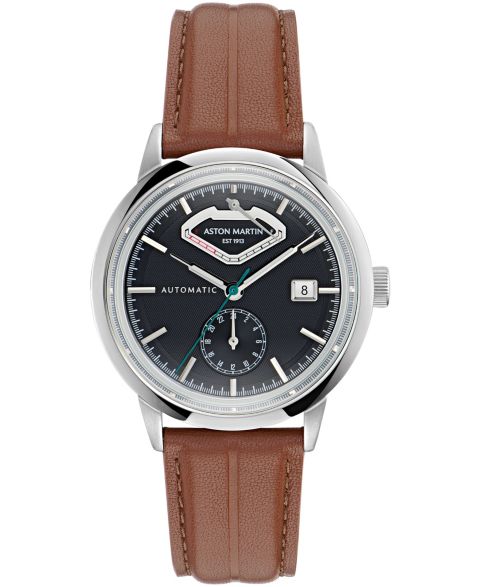 Мужские часы Aston Martin Automatic Round Brown Leather Strap Watch 40mm