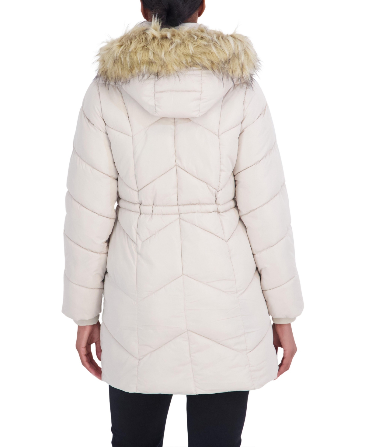 Sebby Collection Women's 3/4 Hooded Faux Fur Trimmed Puffer Coat