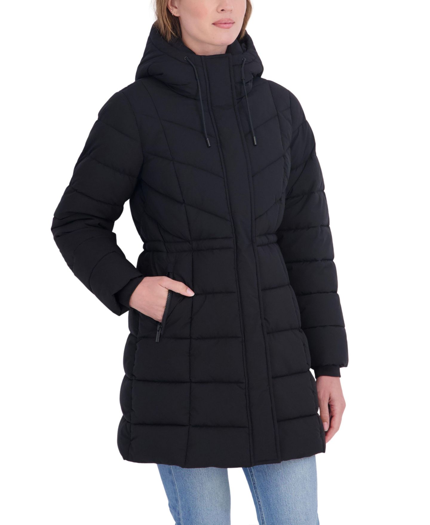 Женская куртка Sebby Collection 3/4 Hooded Anorak Puffer, цвет: Чёрный — фото 2