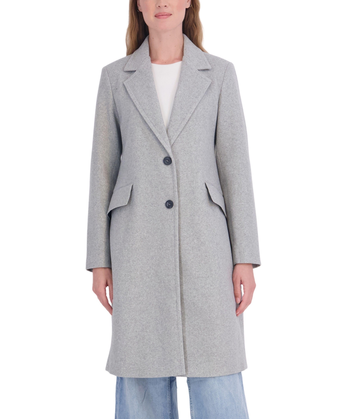 Sebby Collection Women's 3/4 Faux Wool Single Breasted Coat - Light grey