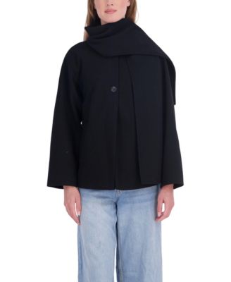 Women's Detachable-Scarf Collarless Cropped Coat