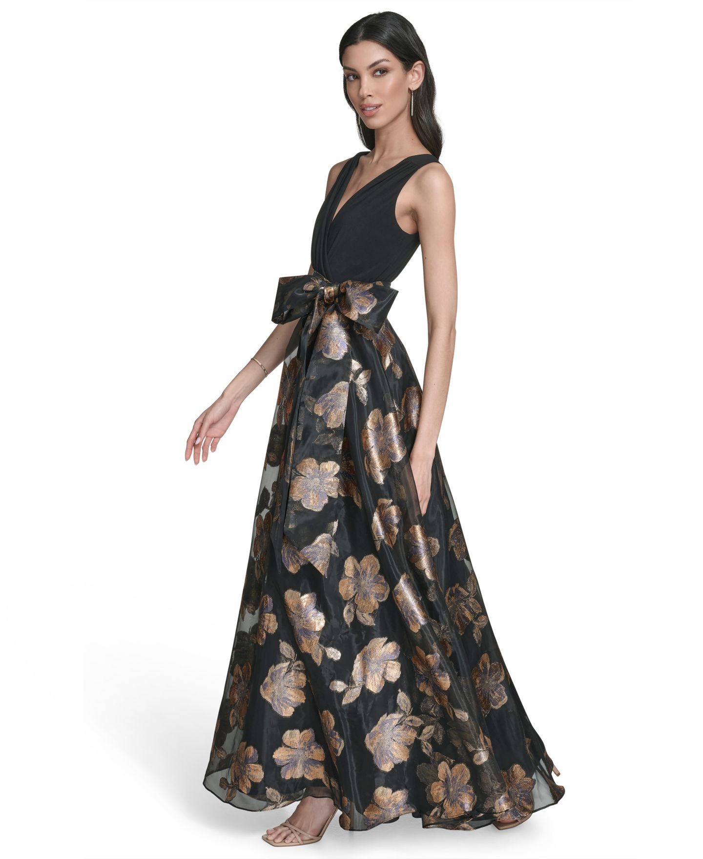 Женское платье Eliza J Sleeveless Surplice Ballgown, цвет: Серый — фото 3