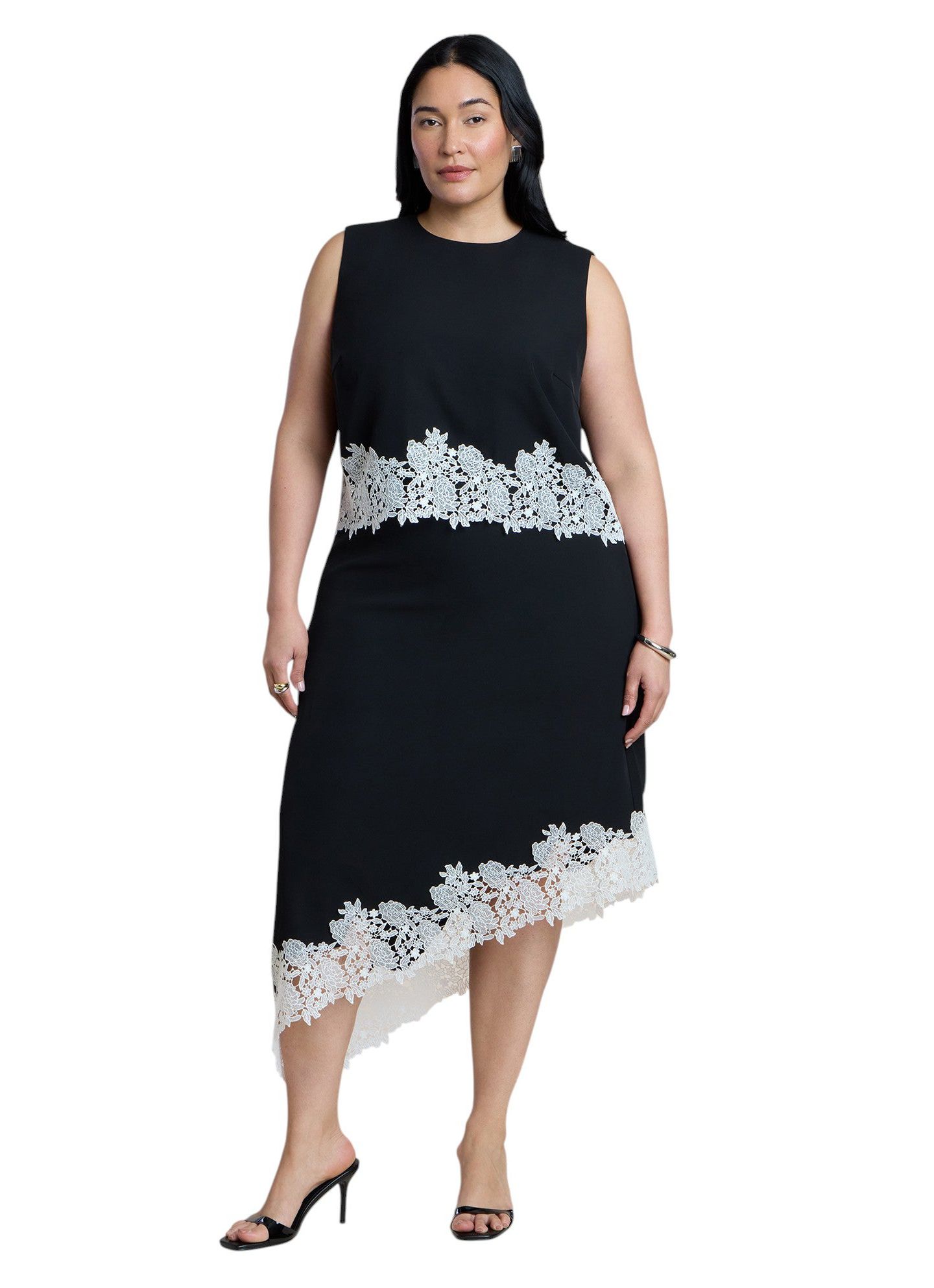 Женский топ ELOQUII Plus Size Lace-Trimmed Jewel Neckline, цвет: Чёрный оникс — фото 4