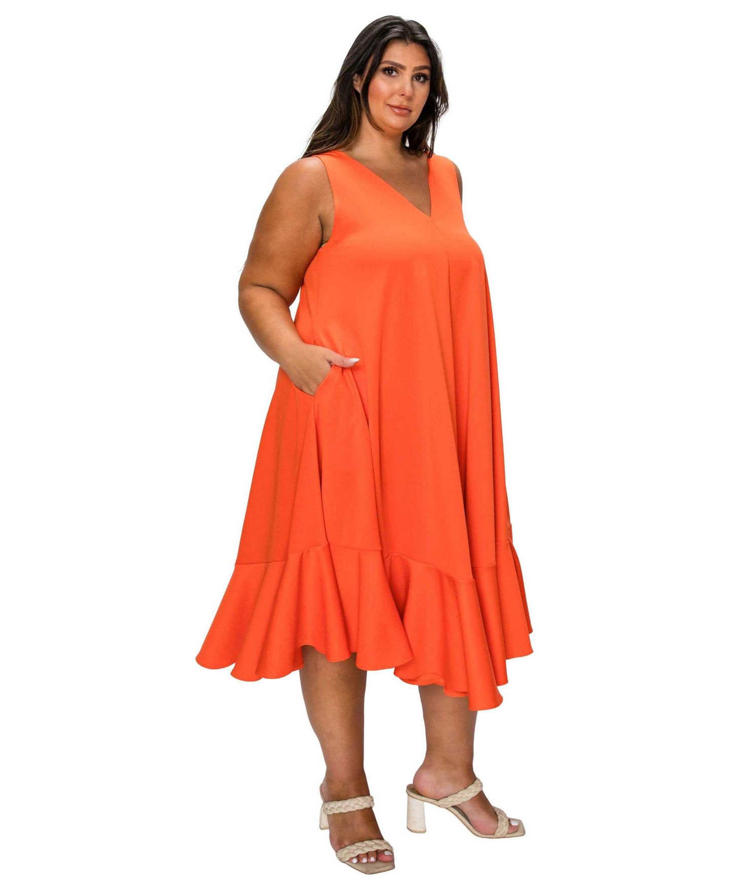 Женское платье L I V D Plus Size Simone Sleeveless Pocket Flare, цвет: Оранжевый — фото 2