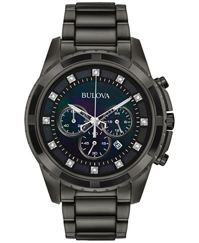 Bulova Men's Chronograph Diamond Accent Dark Gray Stainless Steel Bracelet Watch 44mm 98D133, A Macy's Exclusive Style