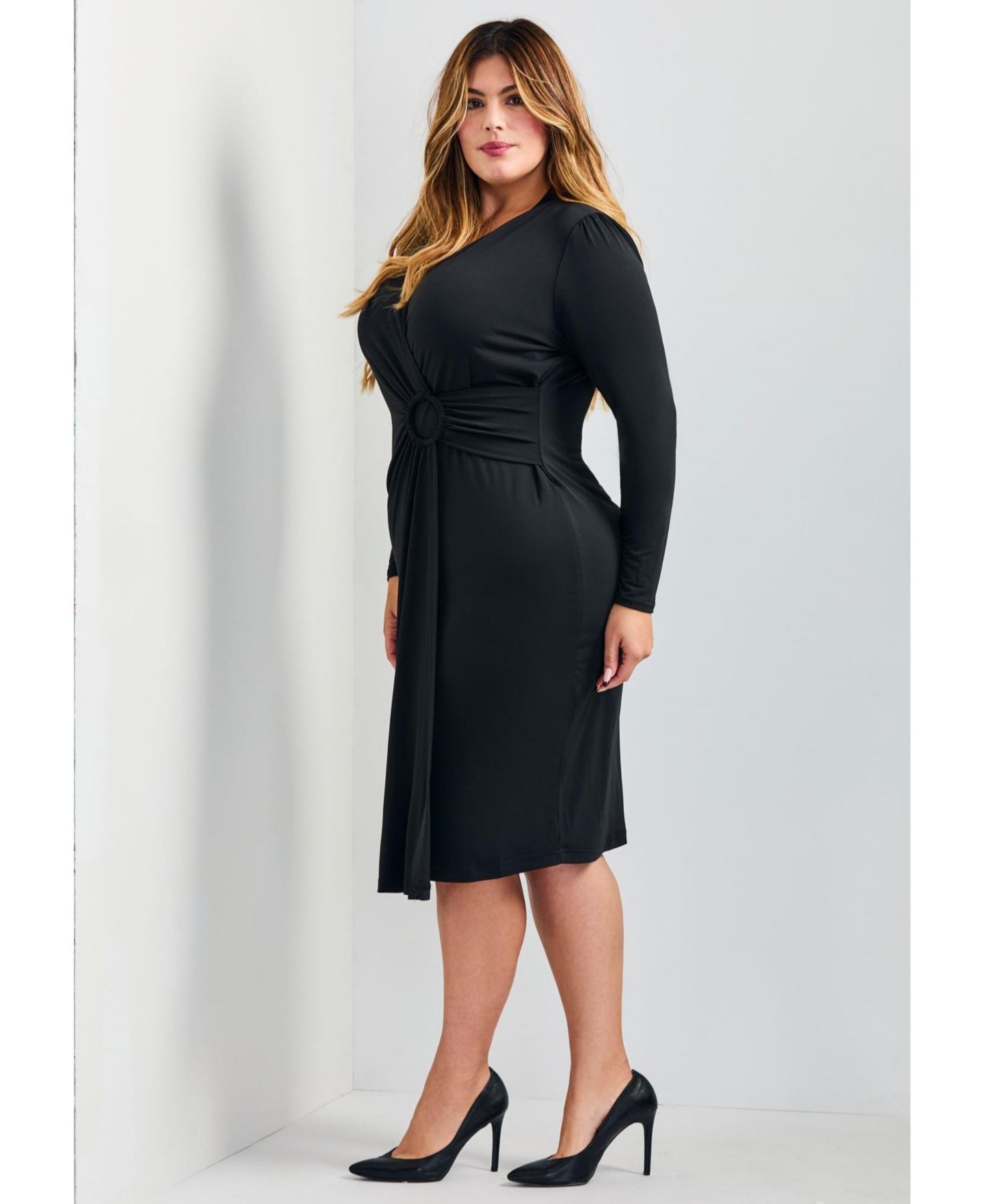 Женское платье Avenue Plus Size Darlene Jersey Wrap, цвет: Чёрный — фото 4