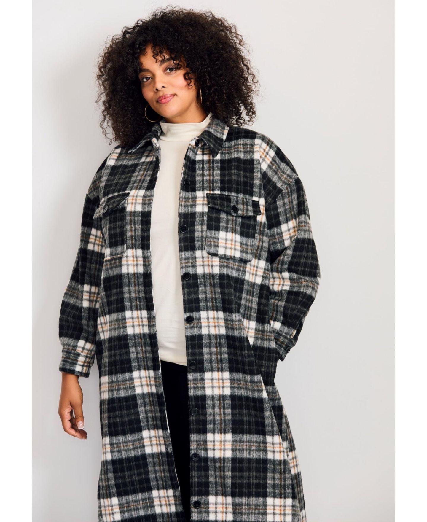 Женская куртка AVENUE Plus Size Brushed Long Shirt Jacket — фото 3