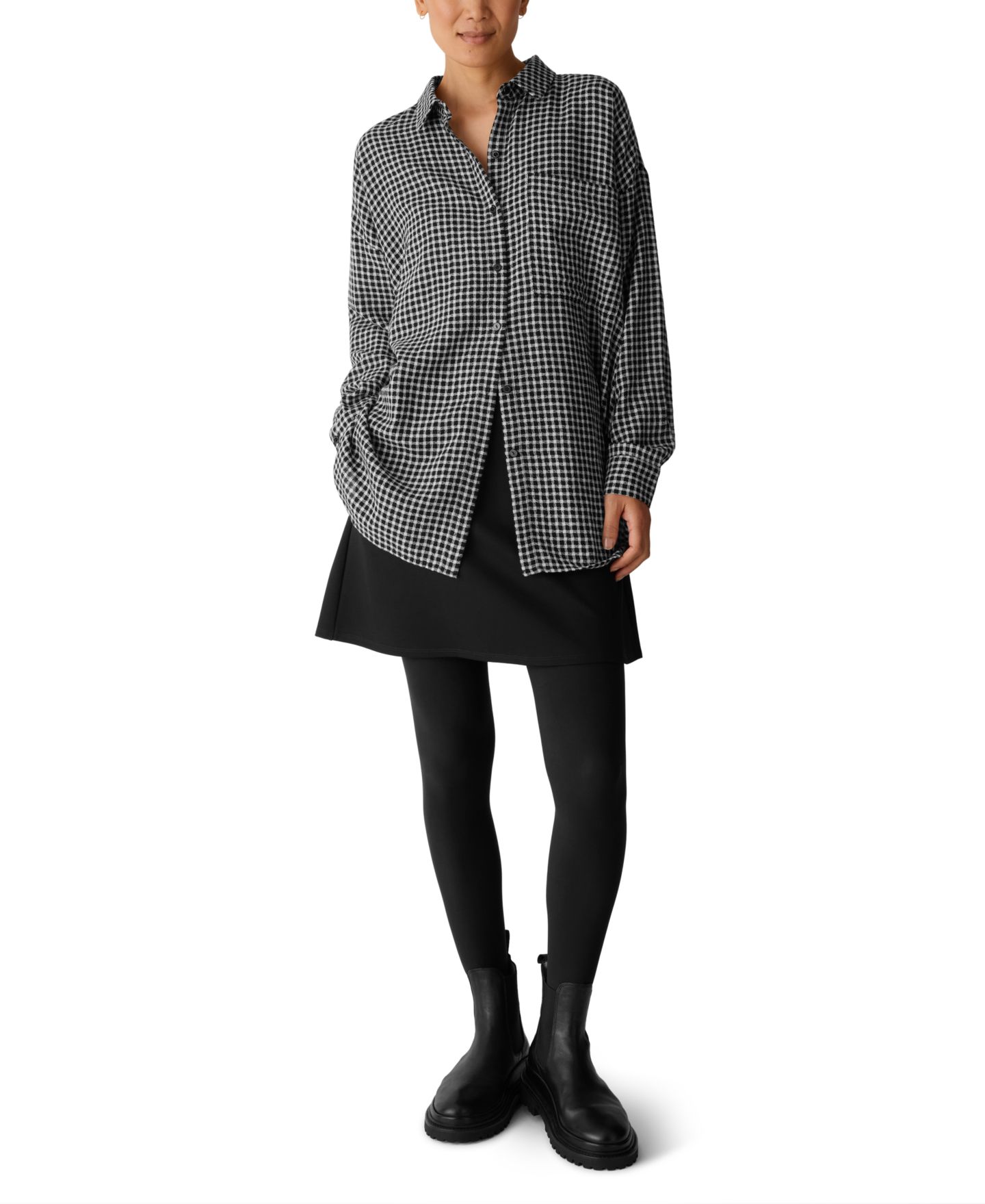 Женская рубашка Eileen Fisher Wool-Cotton Check Long-Sleeve Button-Down, цвет: Чёрный — фото 2
