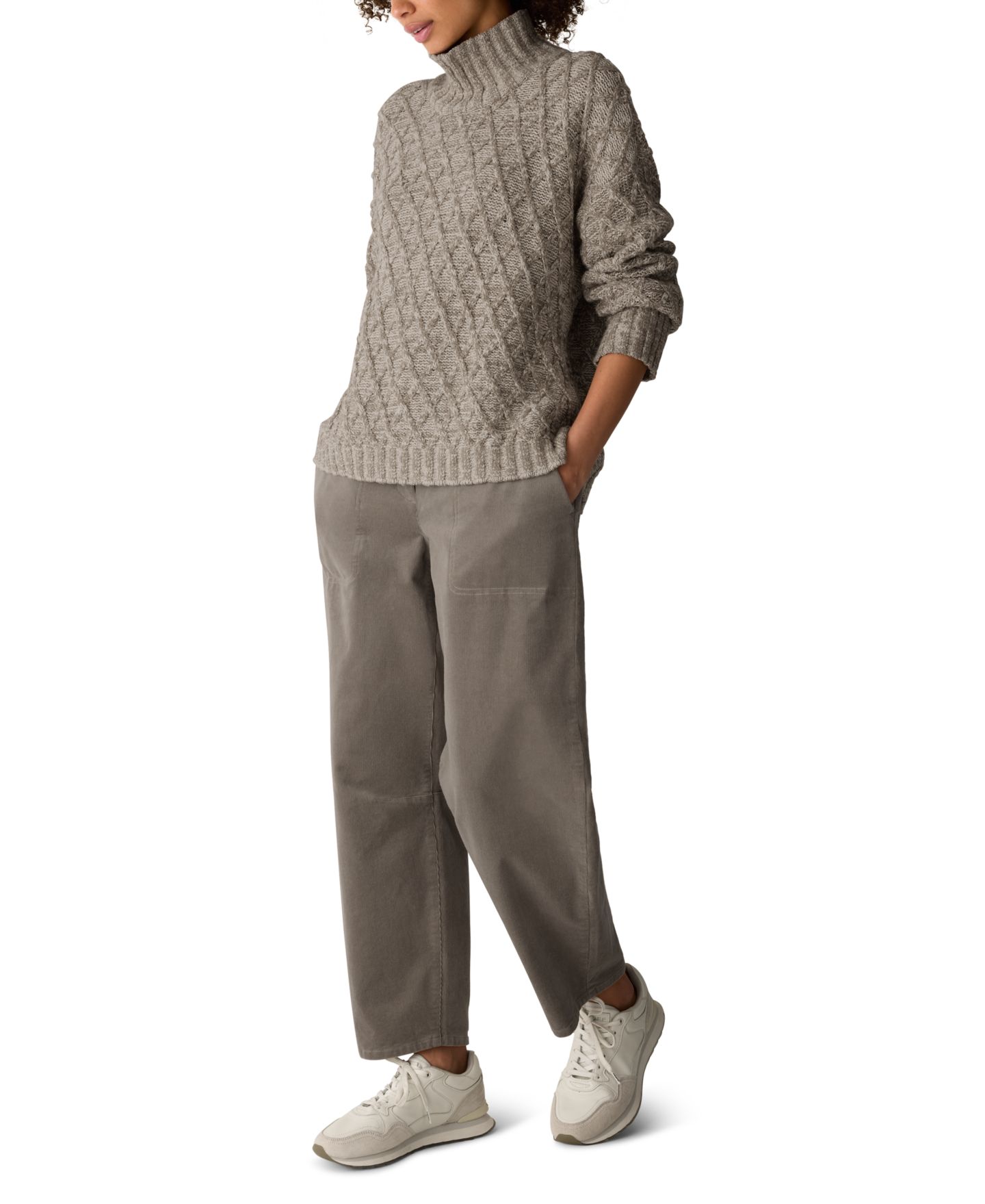 Женский свитер Eileen Fisher Cable-Knit Turtleneck Cotton-Blend, цвет: Twine — фото 2