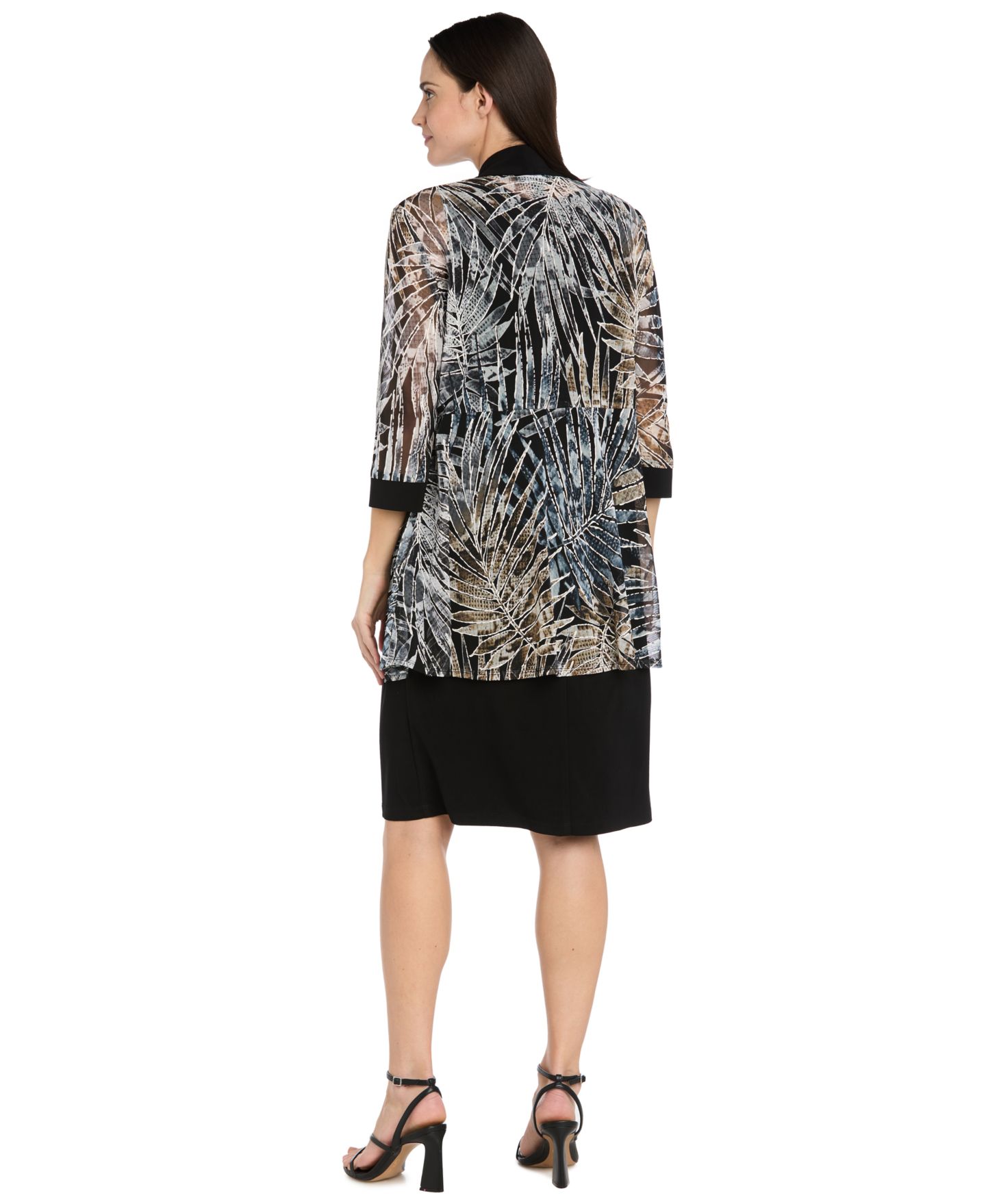 Женские платья R & M Richards Petites Printed A-Line Scoop Neck 2-Piece Dress and Jacket Set, цвет: Чёрный / Серо-коричневый — фото 5