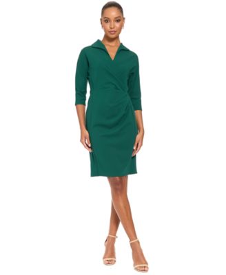 Petite Side Ruche Scuba Crepe V-Neck Dress