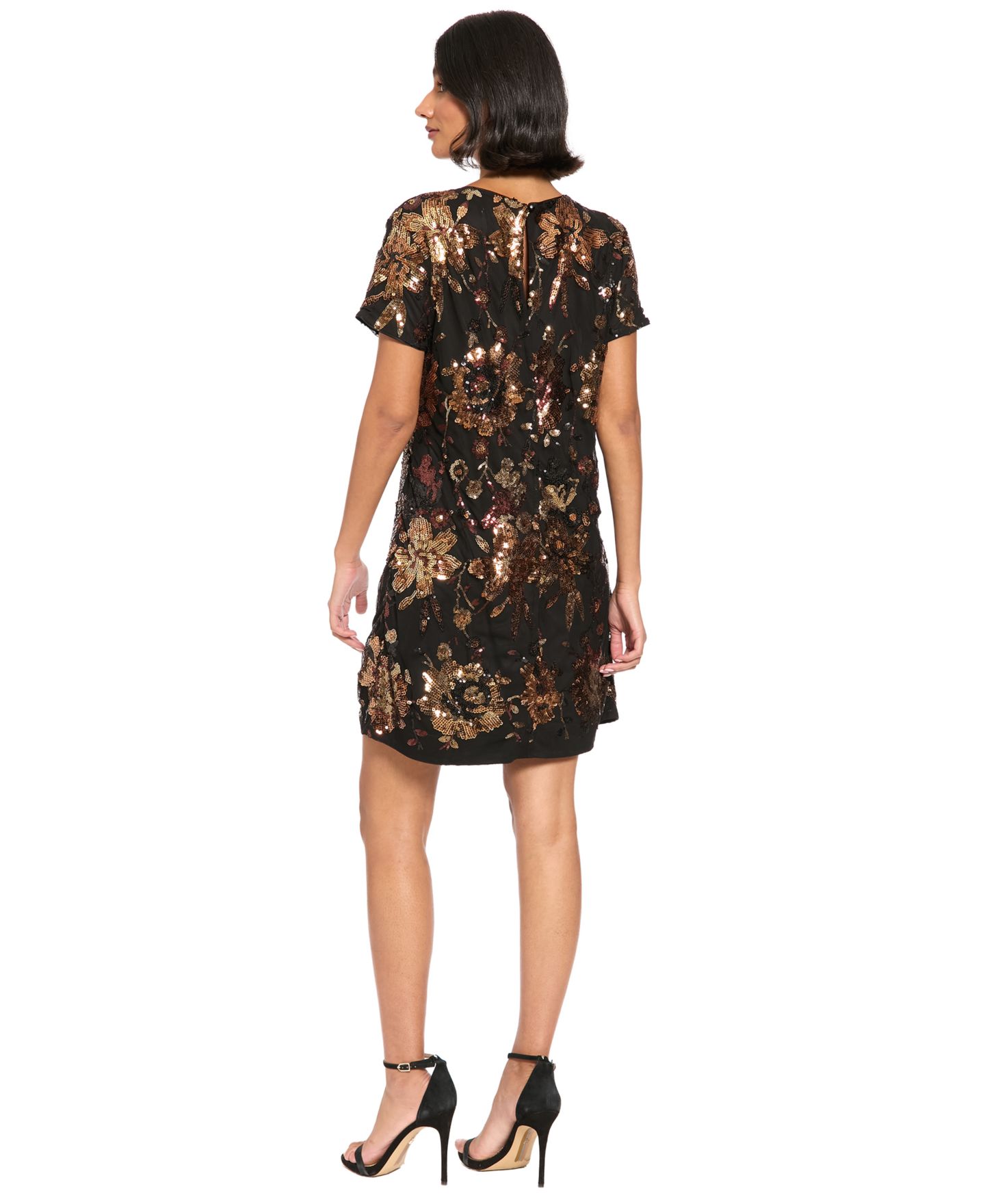 Женское платье London Times Petite Floral-Print Sequin A-Line Shift, цвет: Нейтральный комбинированный — фото 3