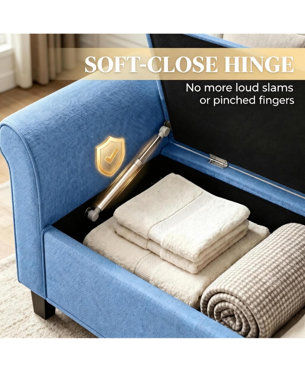 Slickblue Storage Ottoman Bench with Button Tufted Seat and Rolled Arms