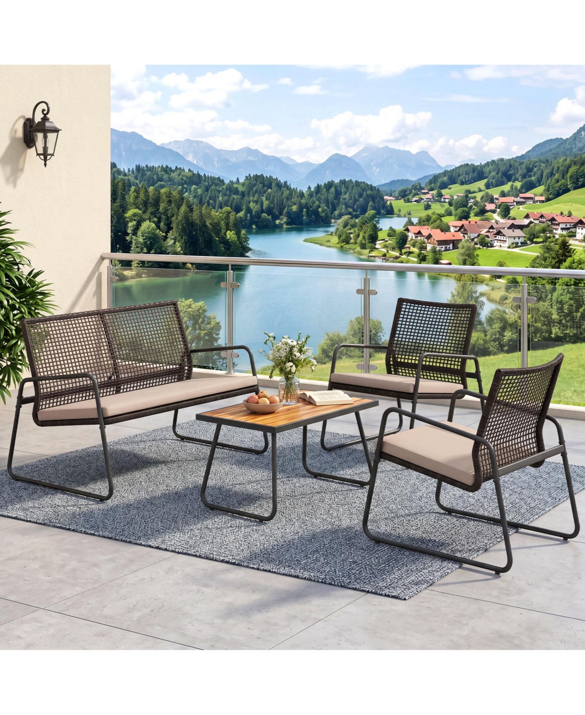 Gymax 8Piece Patio Furniture Set Pe Wicker Rattan Conversation Set with Zippered Cushions
