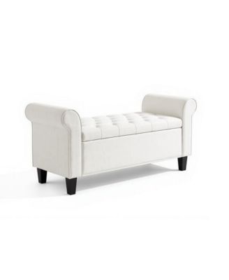 Storage Ottoman Bench with Button Tufted Seat and Rolled Arms