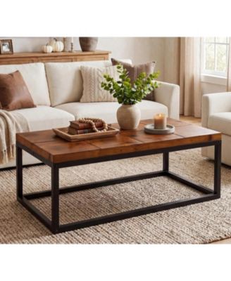 47'' Coffee Table with Metal Frame, Rectangle Solid Wood