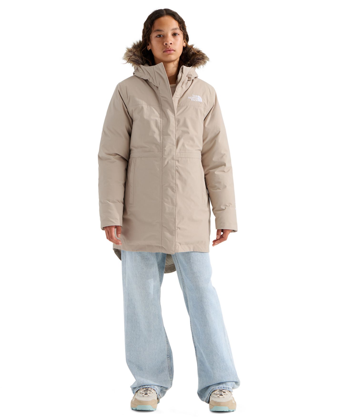 Куртка The North Face Hooded Parka Jacket для девочек, цвет: Серо-коричневый — фото 3