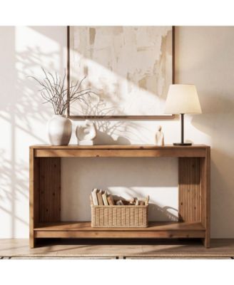 Solid Wood Console Table 63" for Entryway,2-Tier Sofa Table