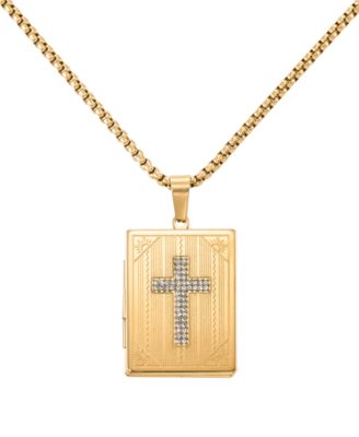 Men's Yellow Ion-Plated Stainless Steel Box Chain Religious Locket Necklace